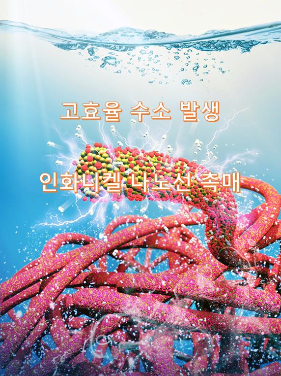 인화니켈 나노선 촉매를 통한 고효율 수소 발생 반응 스킴. 인화니켈 나노선은 백금과 맞먹는 수준의 수소 발생 능력을 가진 물질이다.